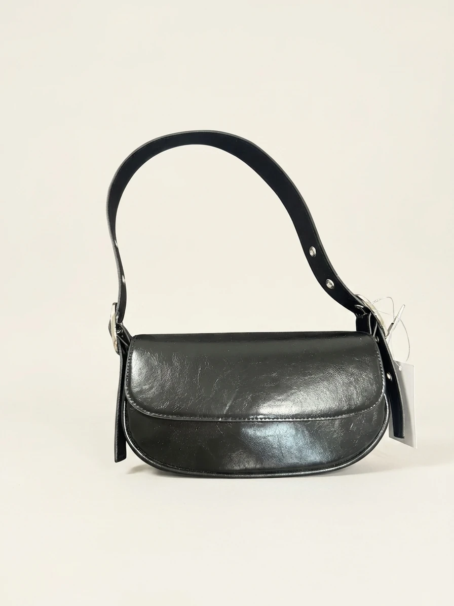 Black Faux Leather Shoulder Bag