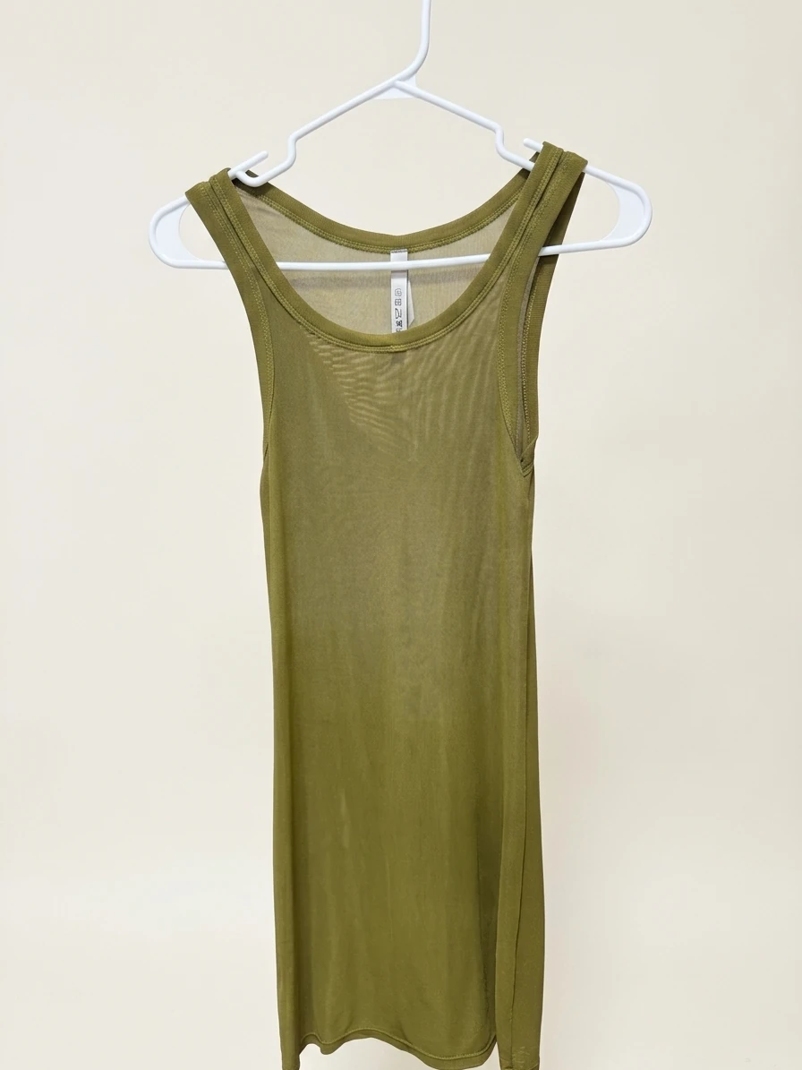 Olive Green Mesh Tank Dress photo 2