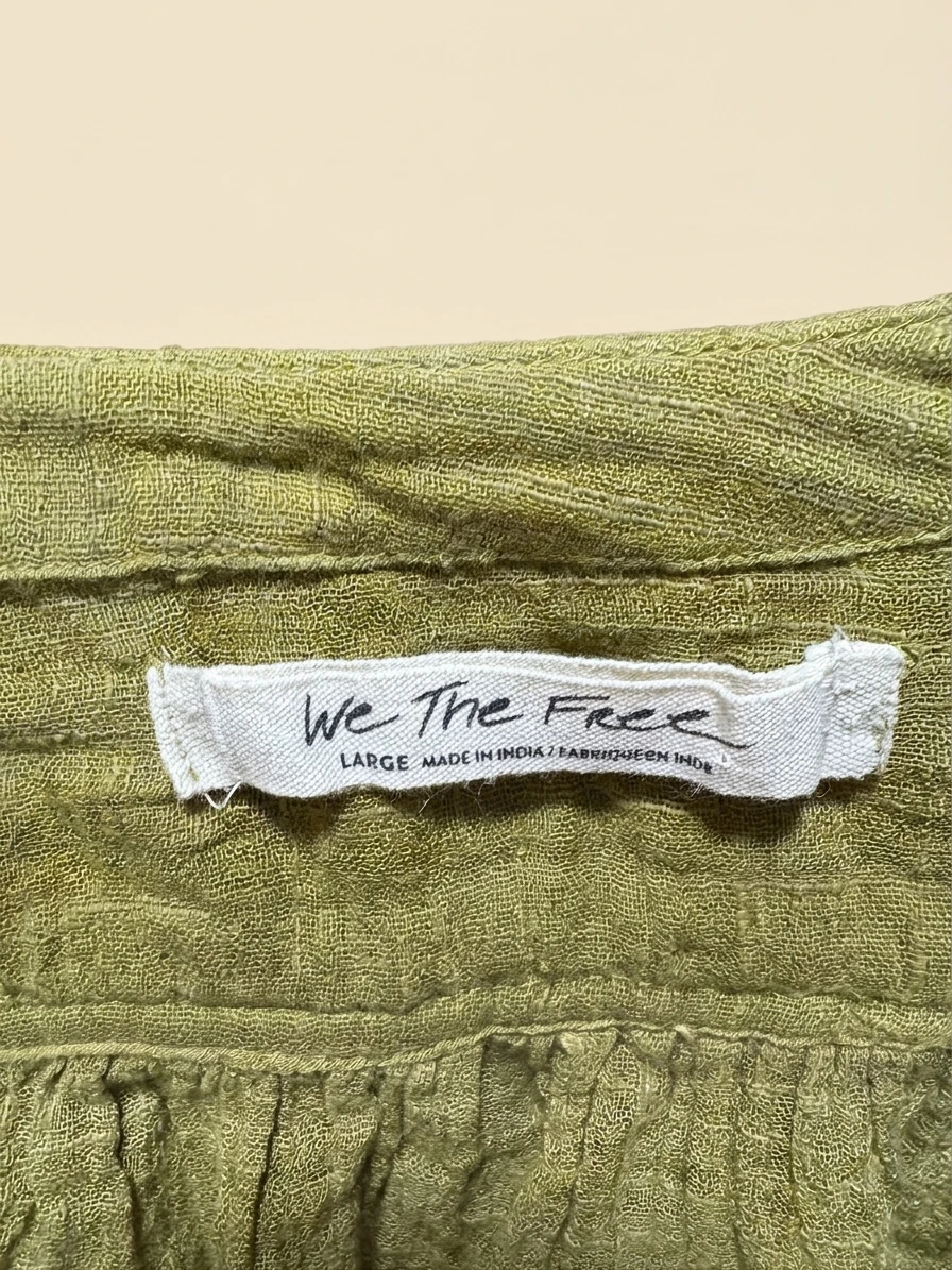 Free People Green Crinkled Wrap Blouse photo 3