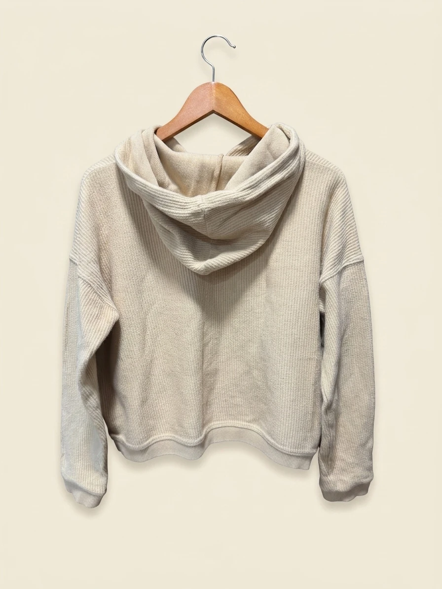 Beige Ribbed Cropped Hoodie photo 2