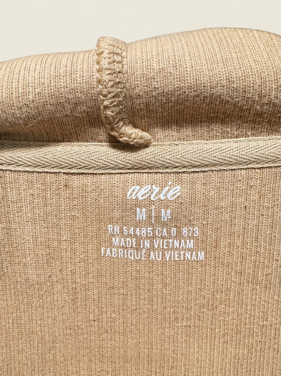 Beige Ribbed Cropped Hoodie photo 3