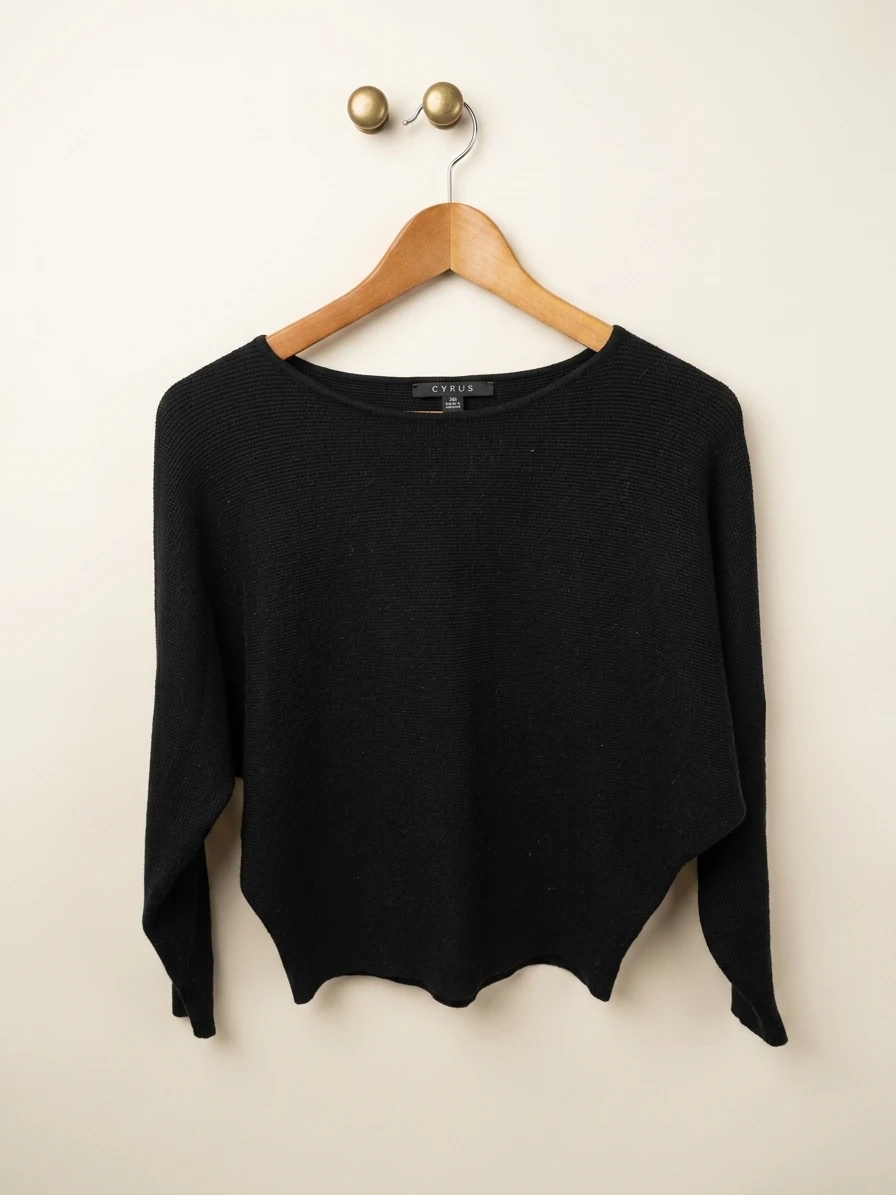 Cyrus Black Ribbed Knit Top