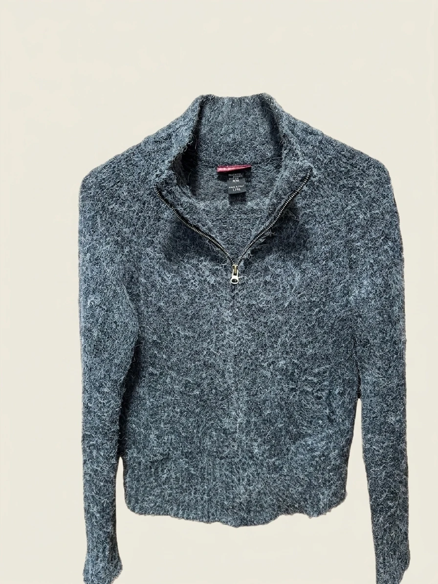 Grey Fuzzy Zip-Up Sweater photo 3