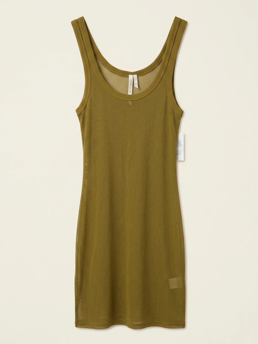 Olive Green Mesh Tank Dress
