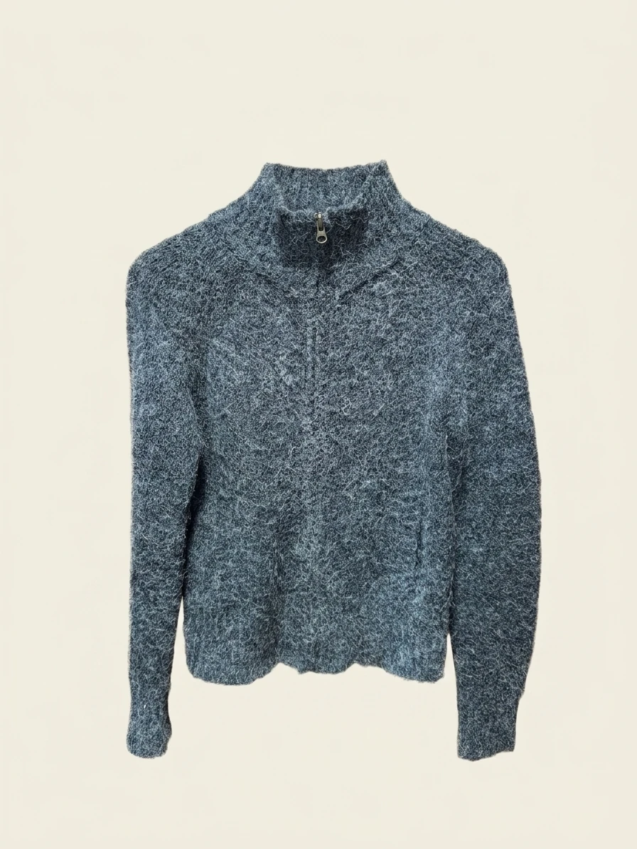 Grey Fuzzy Zip-Up Sweater