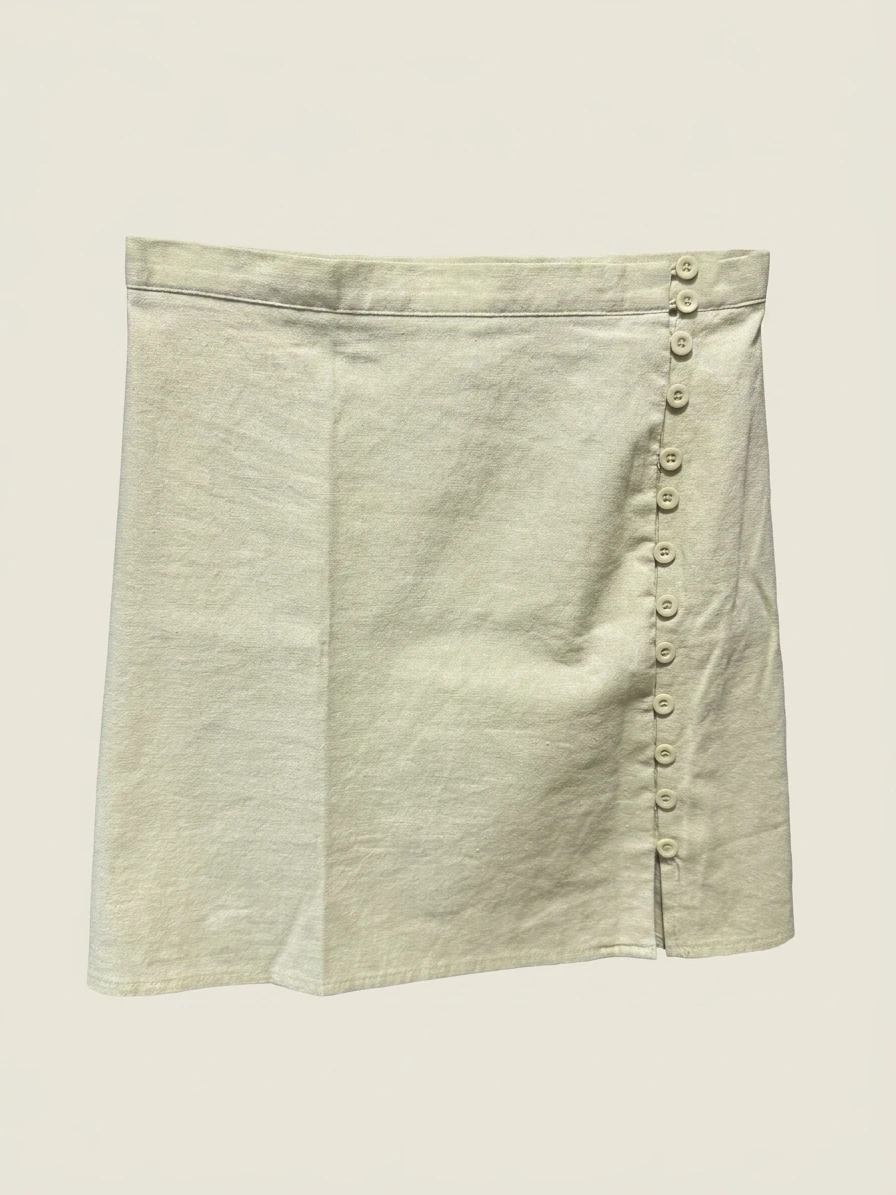 Side Button Linen Mini Skirt