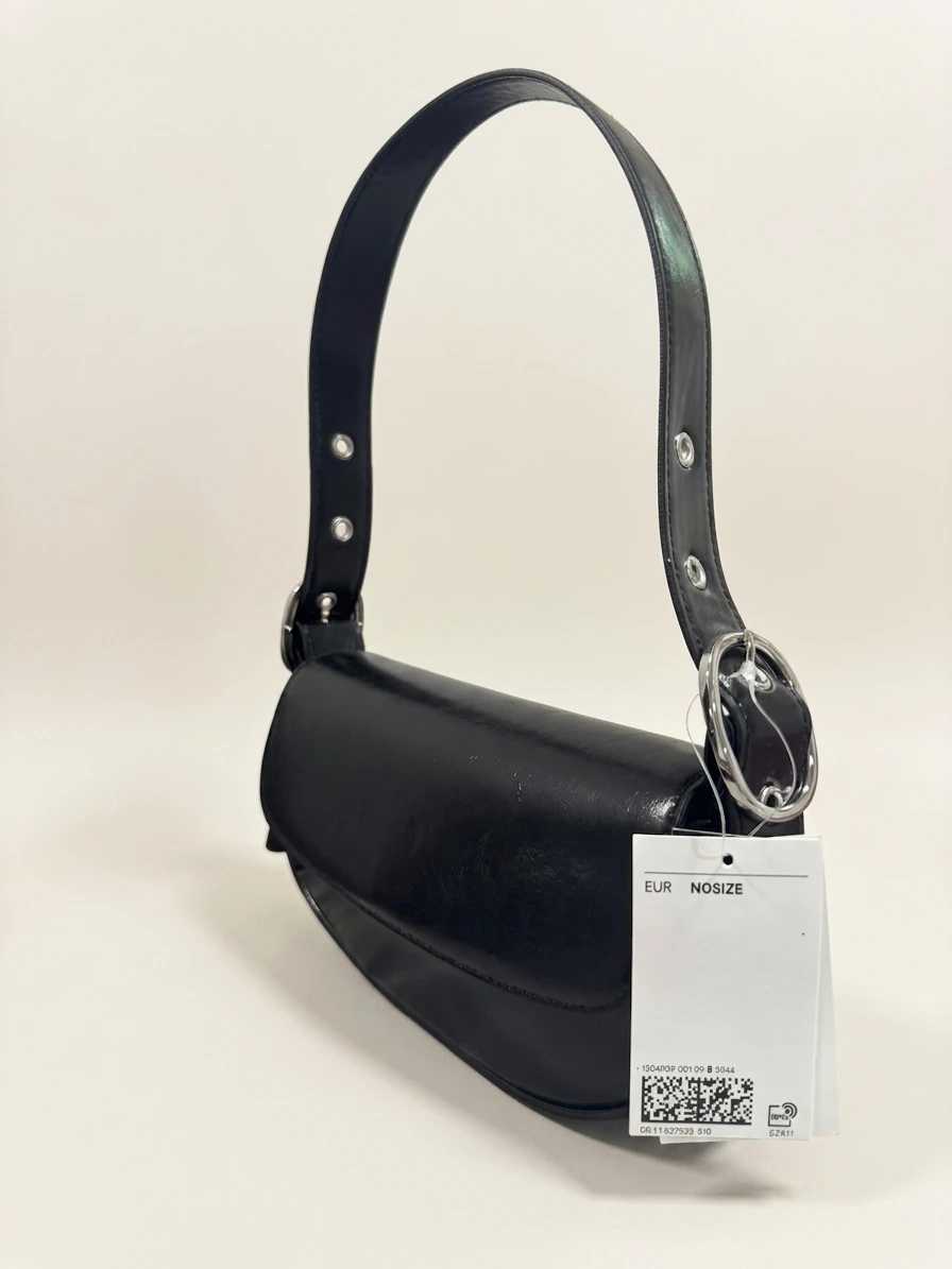 Black Faux Leather Shoulder Bag photo 3